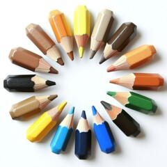 Naklejka premium A circular arrangement of colored pencils showcasing a variety of colors.