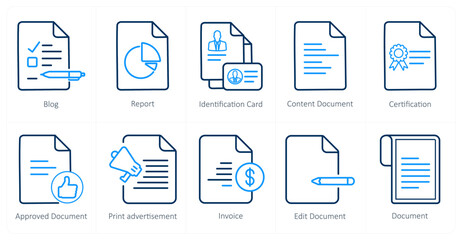 A set of 10 web marketing icons as blog, report, identification card