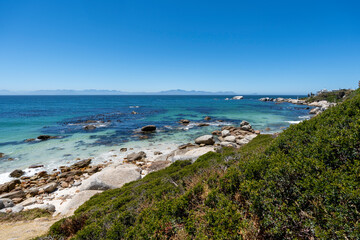 Boulder Beach with its turquoise-blue, crystal-clear water in the Western Cape in South Africa