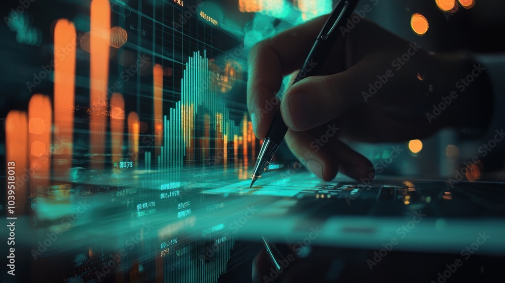 Poster analysis working financial results. analysis of sales forecast graphs, financial accounting abstract