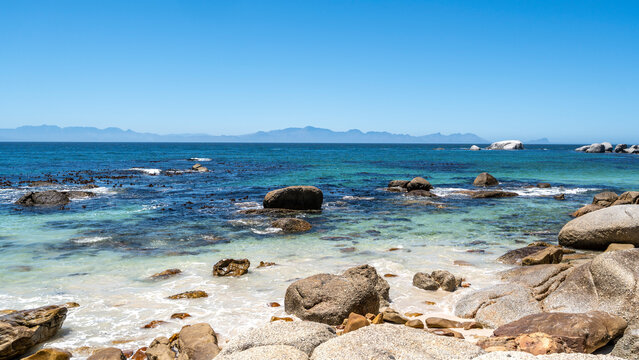 Boulder Beach with its turquoise-blue, crystal-clear water in the Western Cape in South Africa