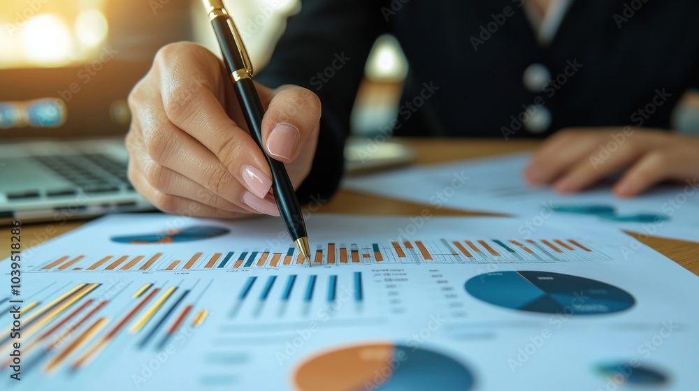 Poster analysis working financial results. analysis of sales forecast graphs, financial accounting abstract