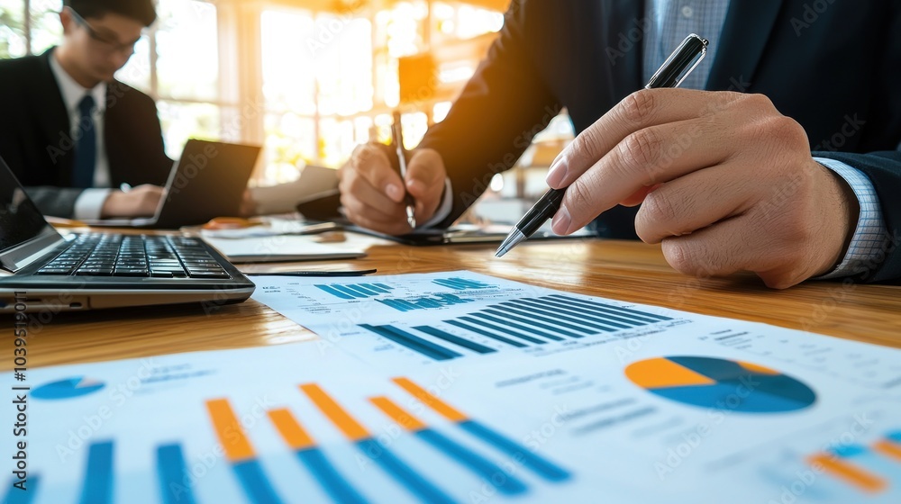 Poster analysis working financial results. analysis of sales forecast graphs, financial accounting abstract