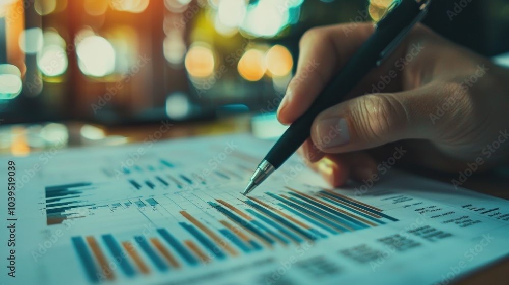Poster analysis working financial results. analysis of sales forecast graphs, financial accounting abstract