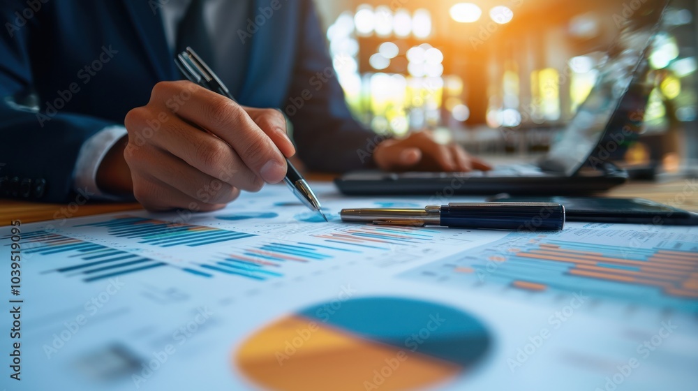 Poster analysis working financial results. analysis of sales forecast graphs, financial accounting abstract