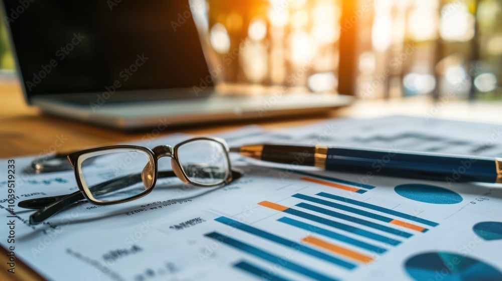 Poster analysis working financial results. analysis of sales forecast graphs, financial accounting abstract