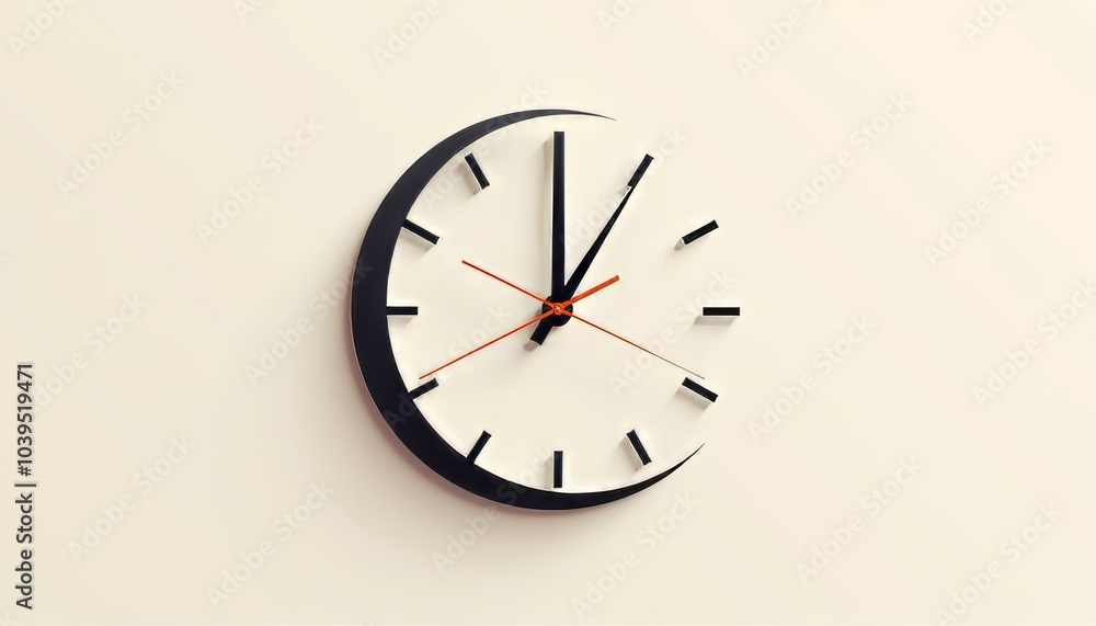 Poster creative clock design with moon-shaped elements, illustrating time in a modern and artistic way
