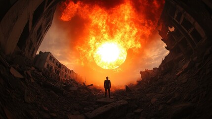 Apocalyptic explosion in destroyed city