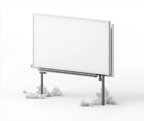 Obraz premium Blank white banner mockup on black city billboard, Empty bill board mock up isolated. Clear canvas template on sity street sign. Large outdoor poster screen. Big cityboard signage stand.