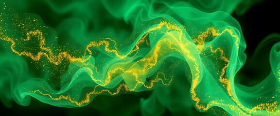 Obraz premium Green and Gold Galaxy Smoke Swirl Background