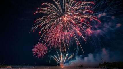 Fototapeta premium Spectacular fireworks bursting in the night sky during a festive celebration