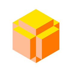 Cube logo, geometric vector design. Box logotype company, trendy techno emblem in isometric 3D style.