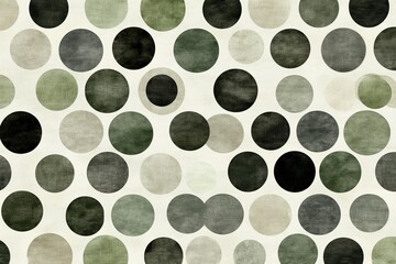 Neutral colored polka dot pattern with black gray and beige circular shapes creating a minimalist and retro inspired design for fashion home decor and textile applications