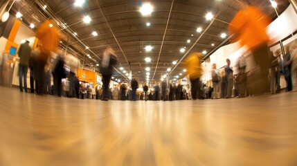 blurred motion of people in a busy indoor public space