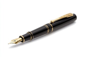 Black and Gold Fountain Pen with Intricate Details