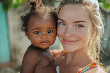 Unified Love: A Joyful Portrait of a Diverse Mother and Daughter, generative ai