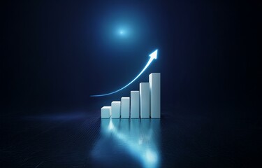 A glowing arrow points upward, symbolizing growth and success, as it hovers over an ascending bar graph.