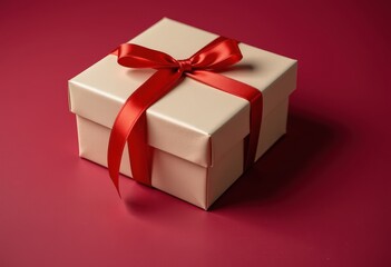 Obraz premium red gift box with ribbon