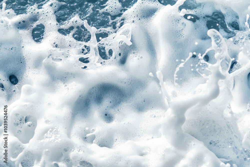 Poster a close-up image showing the frothy, white waves at sea during daylight, capturing the dynamic movem