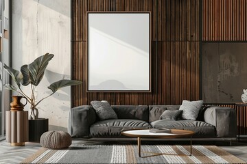 Living room wall poster mockup