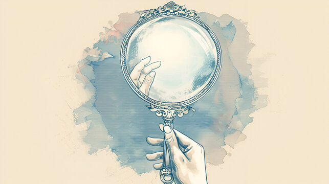 recommend clip art: Hand-drawn vintage hand mirror Illustration