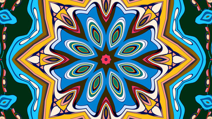 Abstract colorful psychedelic mandala kaleidoscope background pattern for a summer music festival