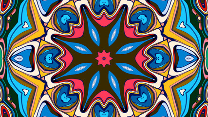 Abstract colorful psychedelic mandala kaleidoscope background pattern for a summer music festival