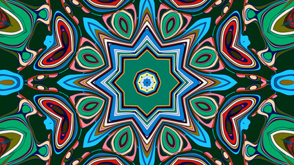 Abstract colorful psychedelic mandala kaleidoscope background pattern for a summer music festival