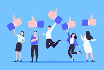 Customer feedback, employee or client satisfaction rating review with good symbols - thumb up business concept vector illustration. Positive feedback and evaluation like concept.