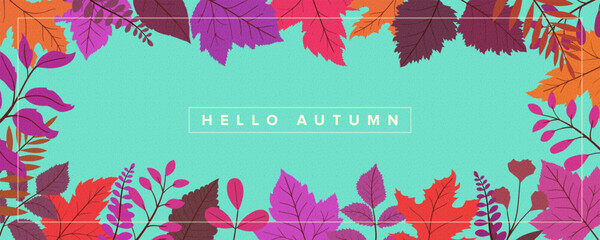 Hello autumn horizontal background. Autumn modern art design, templates for placards, banners, flyers, presentations, reports, sales, header, cover, social media, fashion ads, decor.