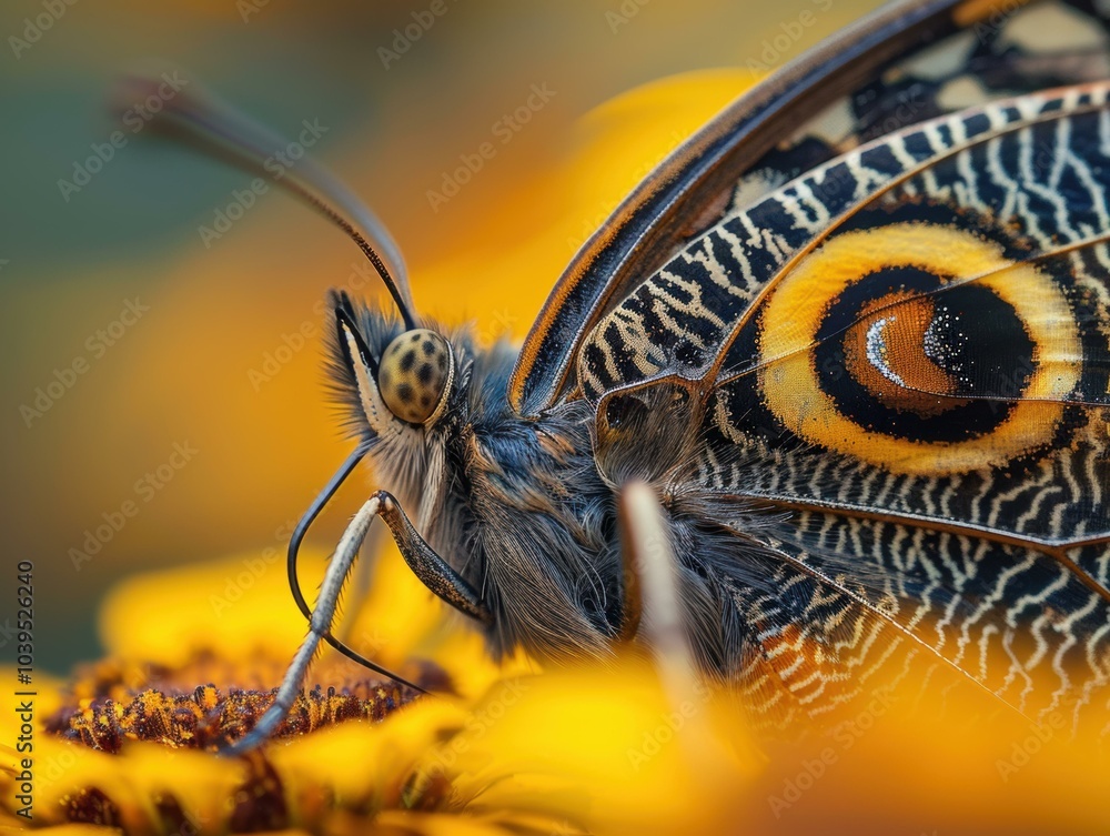 Poster close-up of a butterfly with intricate patterns on its wings. ai.