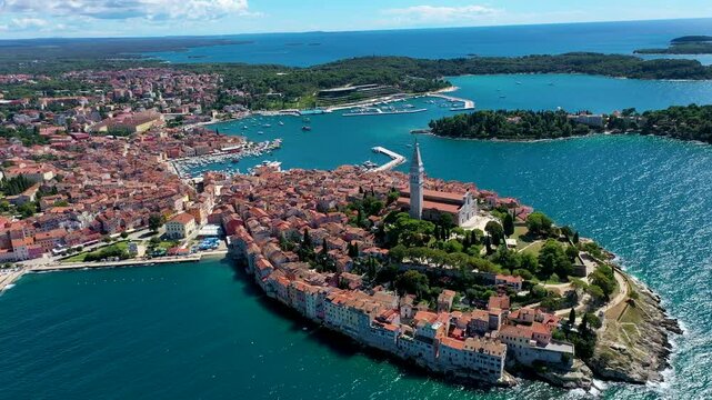 City of Rovinj in Croatia aerial view on a sunny day