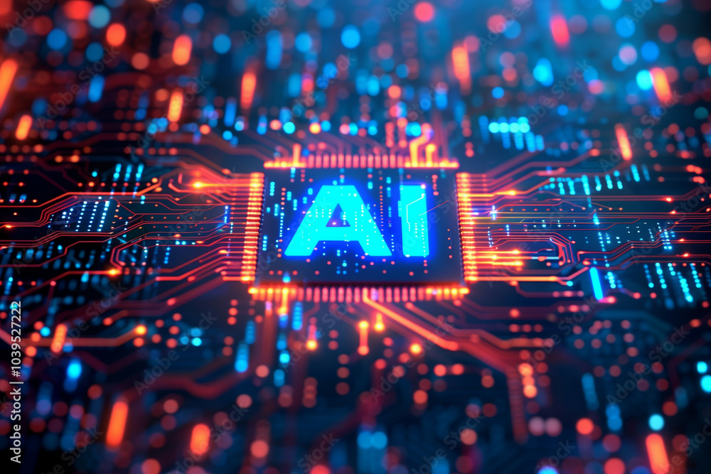Canvas Prints advanced ai technology concept in a vibrant digital circuit design with neon blue lights