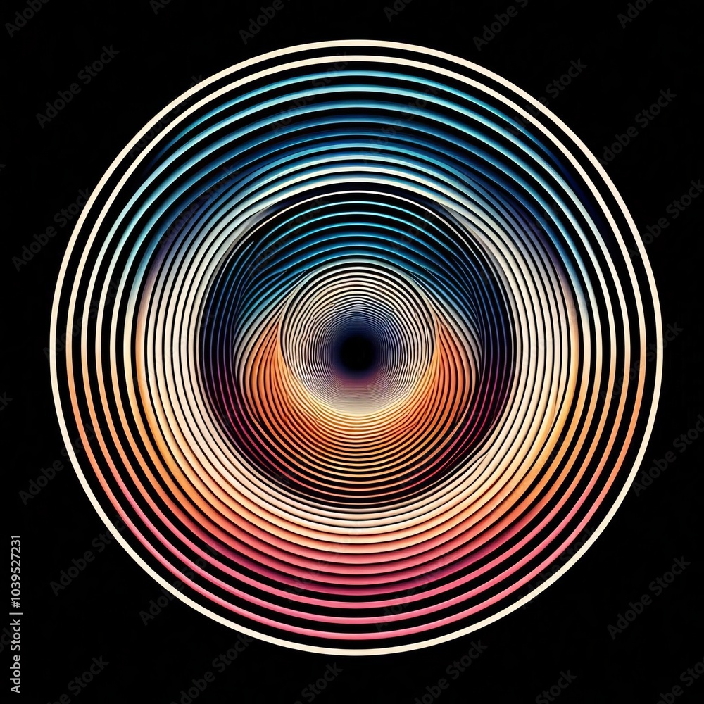 Aufkleber abstract spiral design with concentric circles and light illusion in blue and black, creating a 3d t