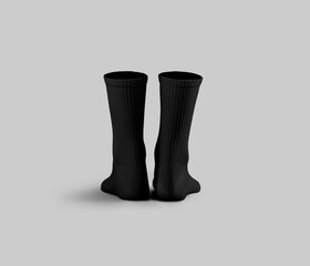 Black high gaiters mockup 3D rendering, back view, slim ankles, isolated on background.