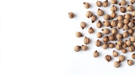 Coriander Seeds. Dried Spice and Flavouring Herb Isolated on White Background, Top View