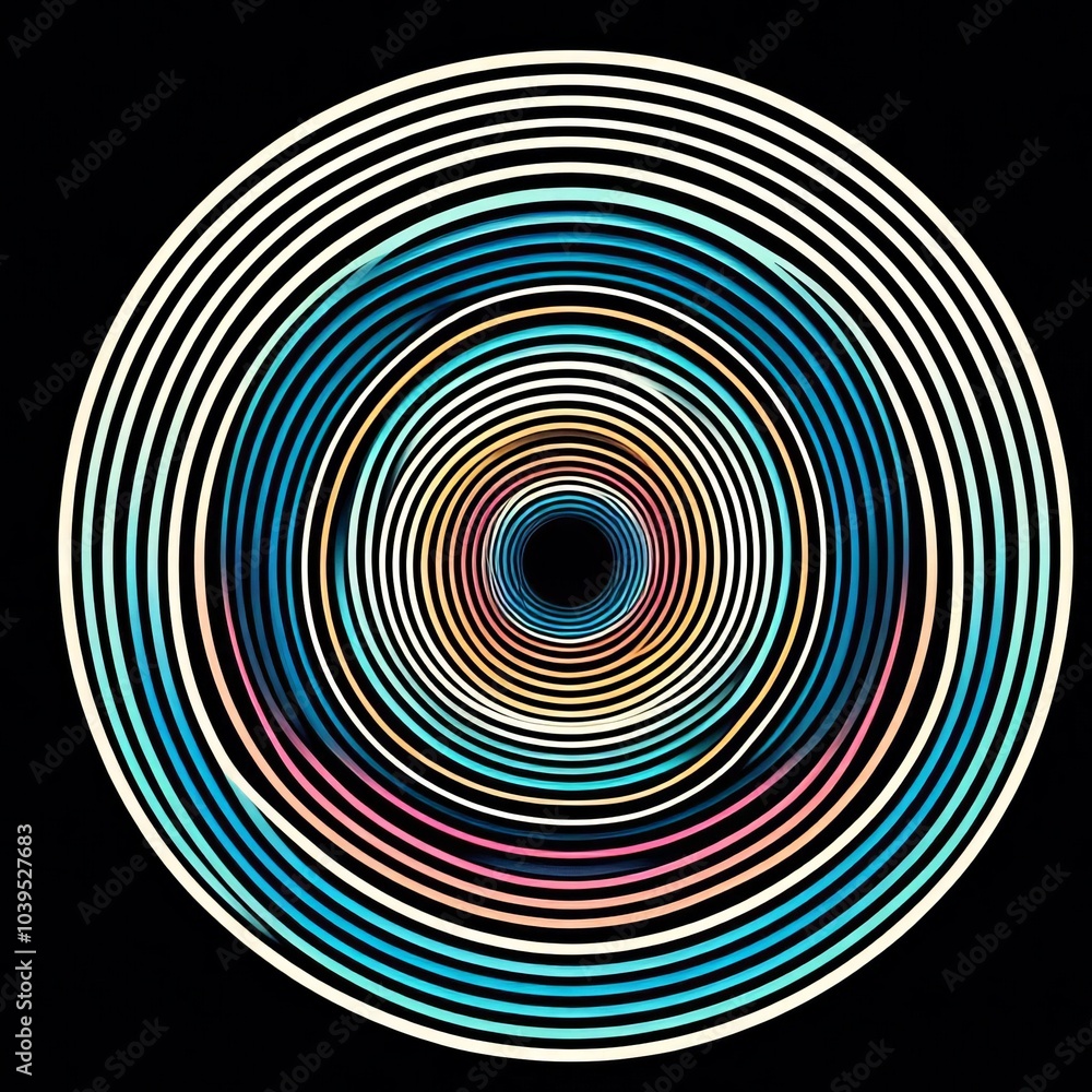 Aufkleber abstract spiral design with concentric circles and light illusion in blue and black, creating a 3d t