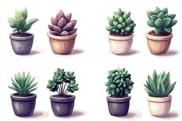 Obraz premium Collection of small potted succulents in pastel pots symbolizing indoor gardening modern home decor and the aesthetic appeal of low maintenance plants