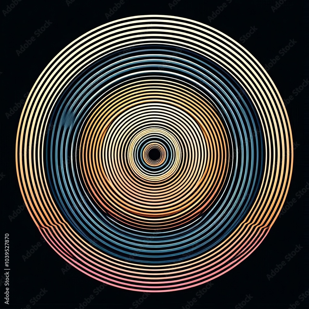 Aufkleber abstract spiral design with concentric circles and light illusion in blue and black, creating a 3d t