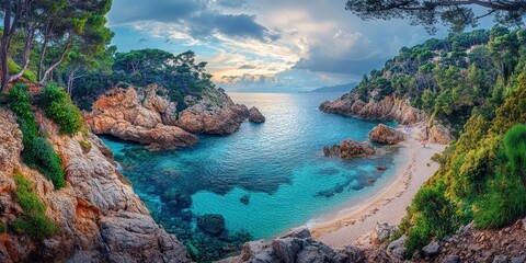 Obraz premium Costa Brava - Panoramic View of Cala Giverola: Stunning Nature Scenery in Spain