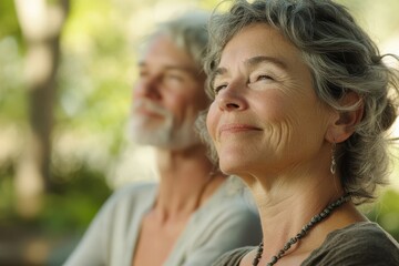 Fototapeta premium Couple Meditating Together Outdoors. Enhance your Mind with Wellness and Zen Practices