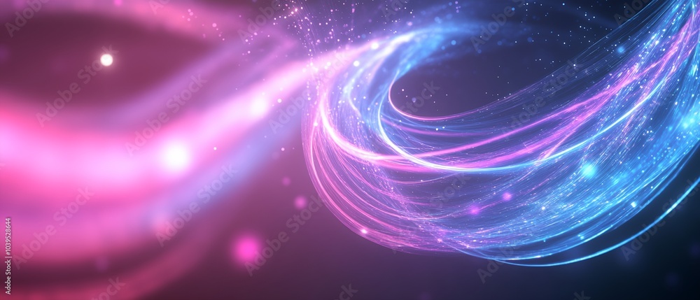 Poster a colorful swirl of light and color with a purple and pink hue. the image is abstract and has a drea