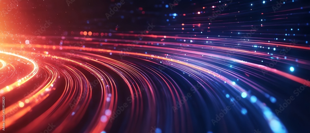 Poster a colorful, abstract image of a line of dots with a red and blue background. concept of movement and