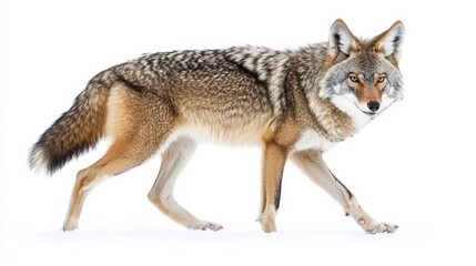 Fototapeta premium Coyote. Beautiful Wild Mammal Walking in Winter Snow, Nature Wildlife of Canada