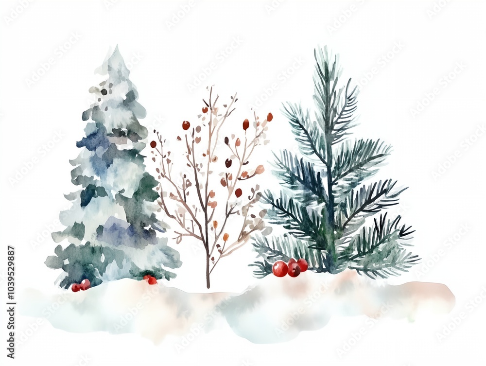 Poster three trees are shown in a snowy landscape, with one tree in the foreground and two in the backgroun
