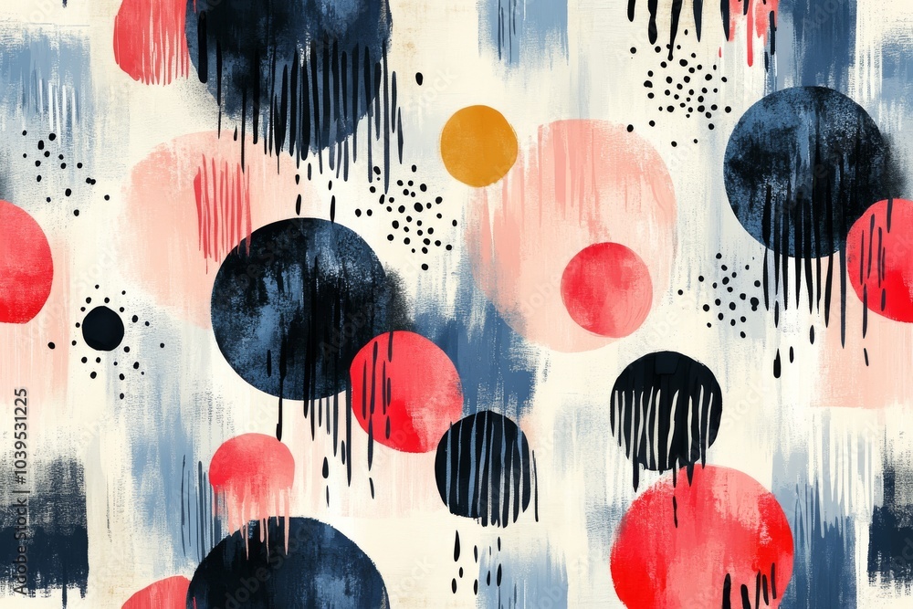 Aufkleber modern abstract painting with large red black and white brush strokes and circular forms set against