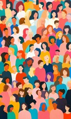 A crowd of diverse people, smiling faces.