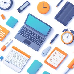 Office supplies and gadgets on a white isolate background.