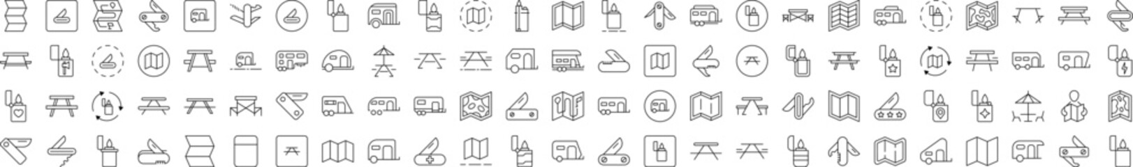 Beach, Umbrella, Surfing, Lifeline, Summer Rest Symbols Drawn with Thin Line. Collection of Various Design Elements that Can Be Used for Apps, Articles, Web Sites, Social Media