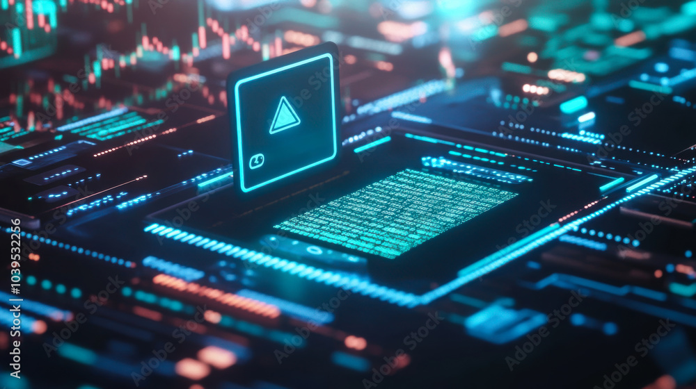 Poster abstract digital interface analyzing data trends and security threats in a high-tech environment at 